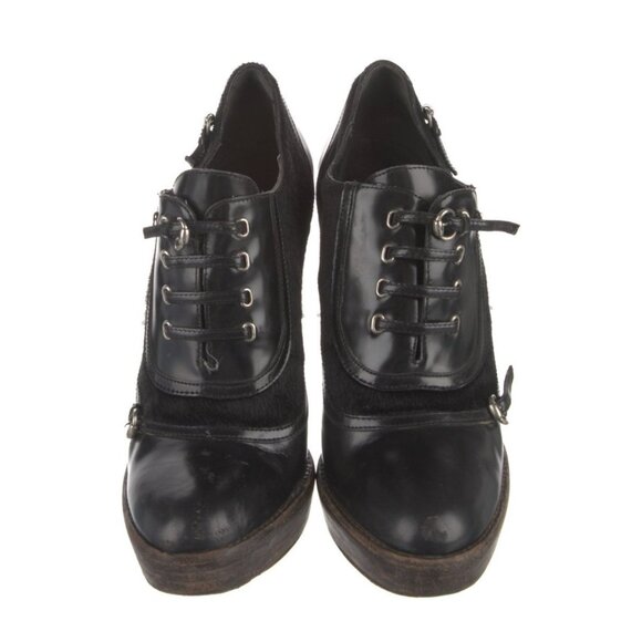 Gucci Authentic RARE Solid Black Leather Pony Hair Lace Up High Heel Pumps 8.5 - Picture 3 of 8